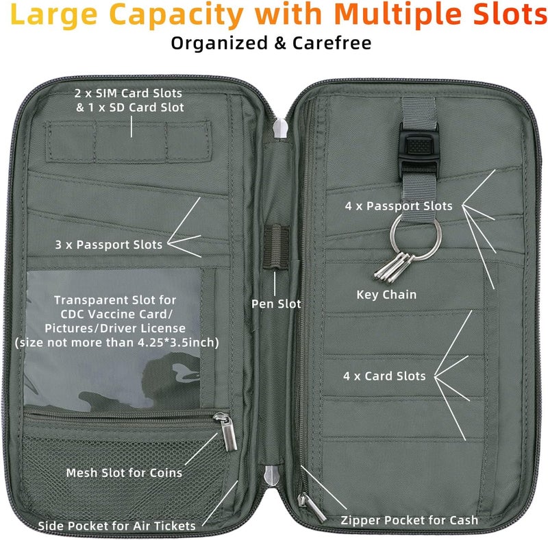 WALNEW RFID Family Passport Holder Wallet with Tracker/AirTag Holder, Travel Document Organizer Zipper Pouch with Wristlet and Cross Body Straps for Women Men - Image 4